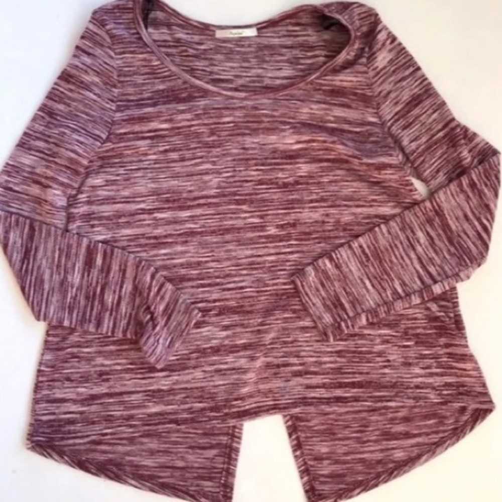 Papaya Women's Burgundy and White Long Sleeve Split Back Top  Large